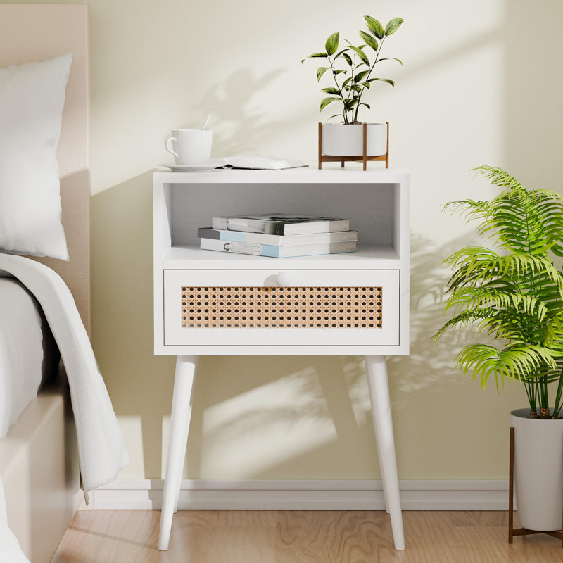 White and rattan nightstand hotsell